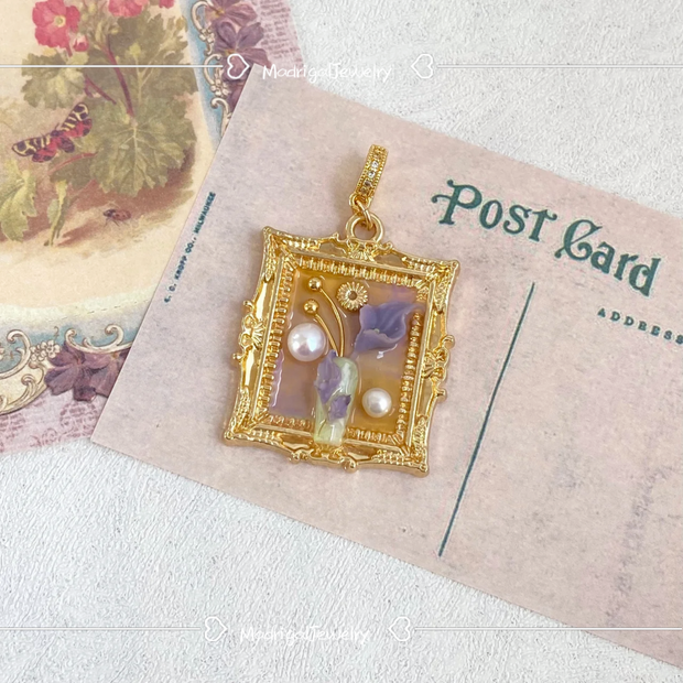 hand-painted baroque pearl floral Oil painting pendant