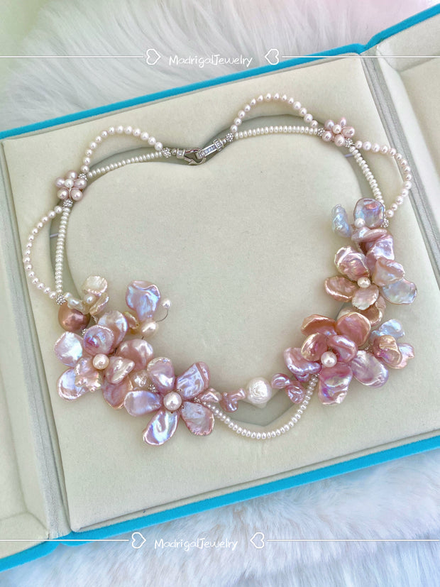 handwoven whimsical  pink butterfly baroque pearl necklace