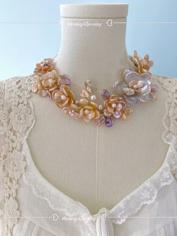 handmade woven floral baroque pearl necklace