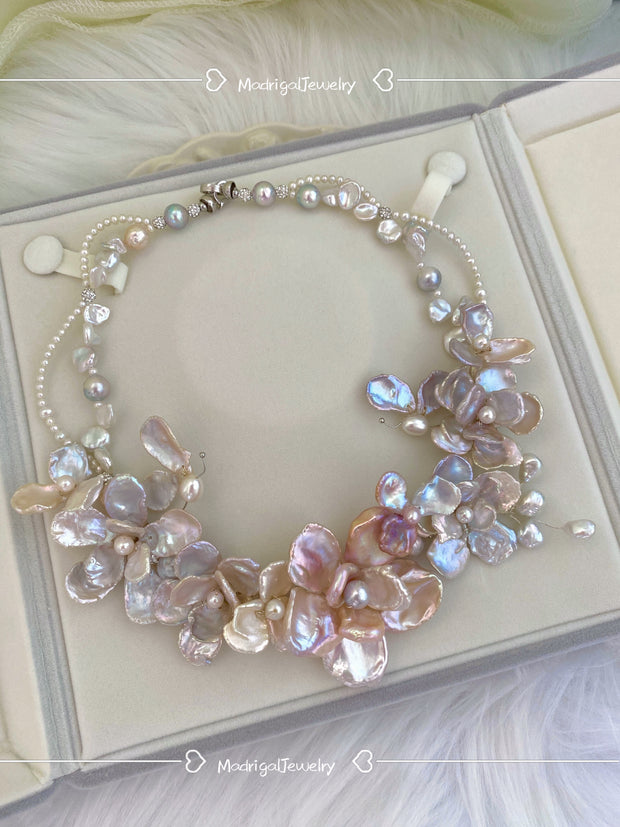 handcrafted butterfly braided akoya silver-blue pearl necklace