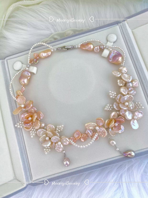 handmade kumquat baroque pearl woven necklace