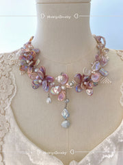 handmade woven butterfly baroque pearl lavender blossom necklace