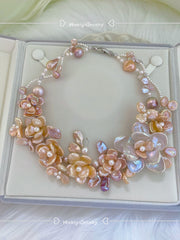 handmade woven floral baroque pearl necklace