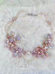 handwoven whimsical  pink butterfly baroque pearl necklace