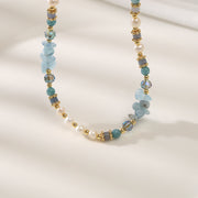 Aquamarine Blue Crystal Baroque Freshwater Pearl Necklace