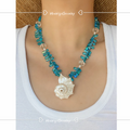 Aqua seashell teardrop pearl necklace