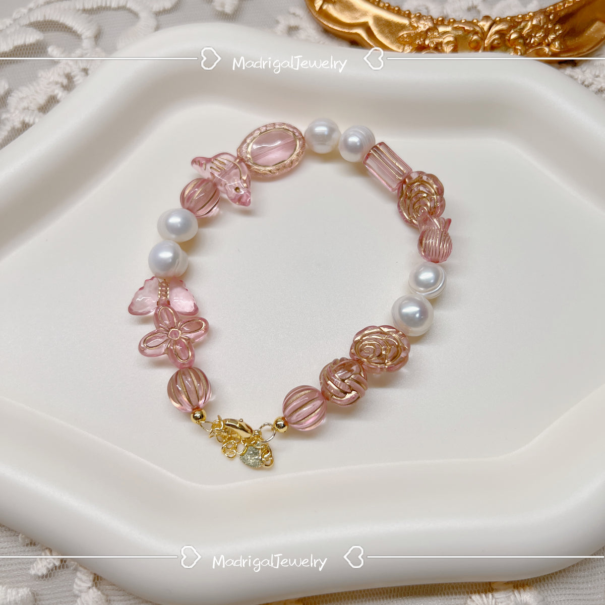 original floral butterfly natural pearl bracelet