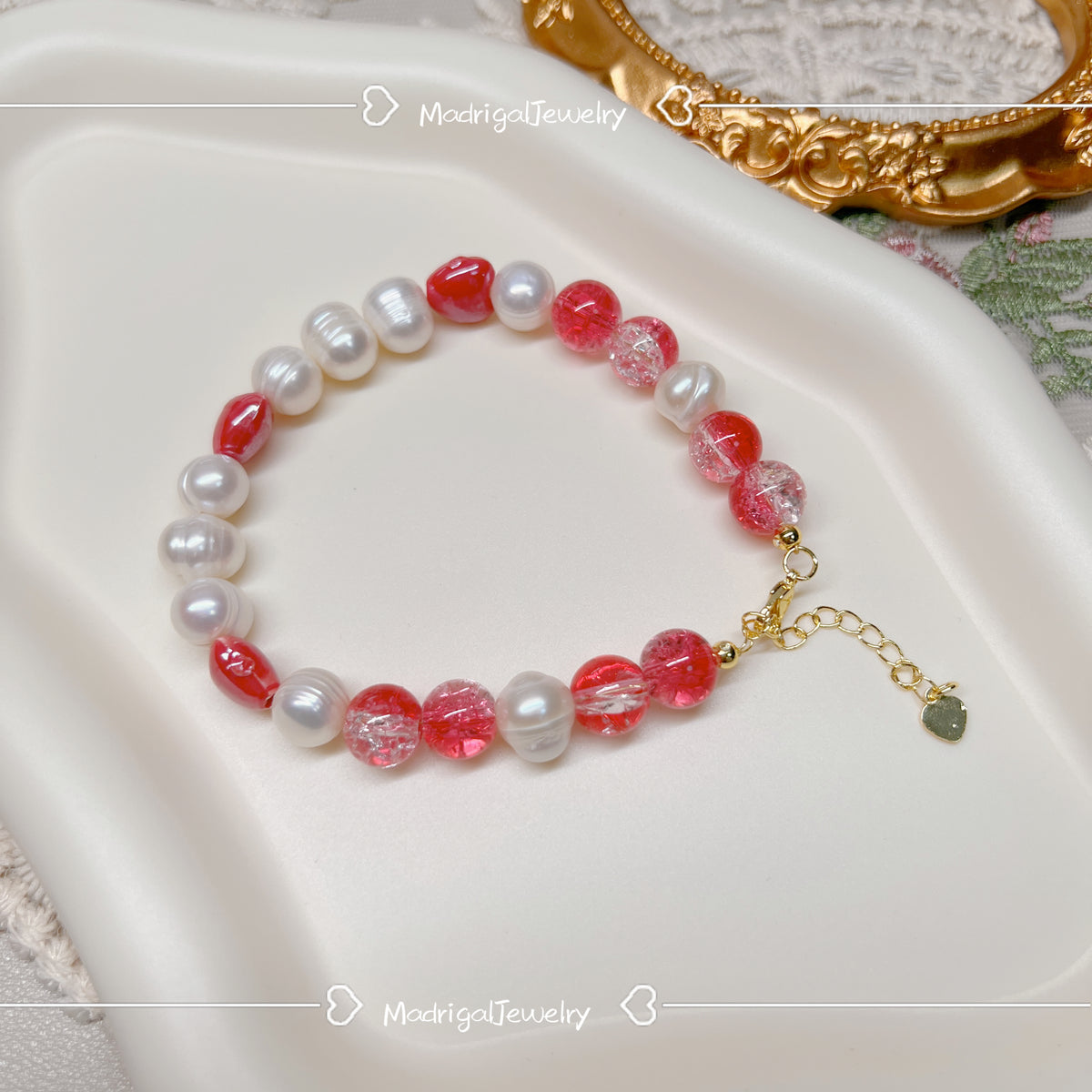 original red ceramic pearl design bracelet