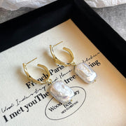 Baroque Pearl Tassel Earrings Long Style Silver