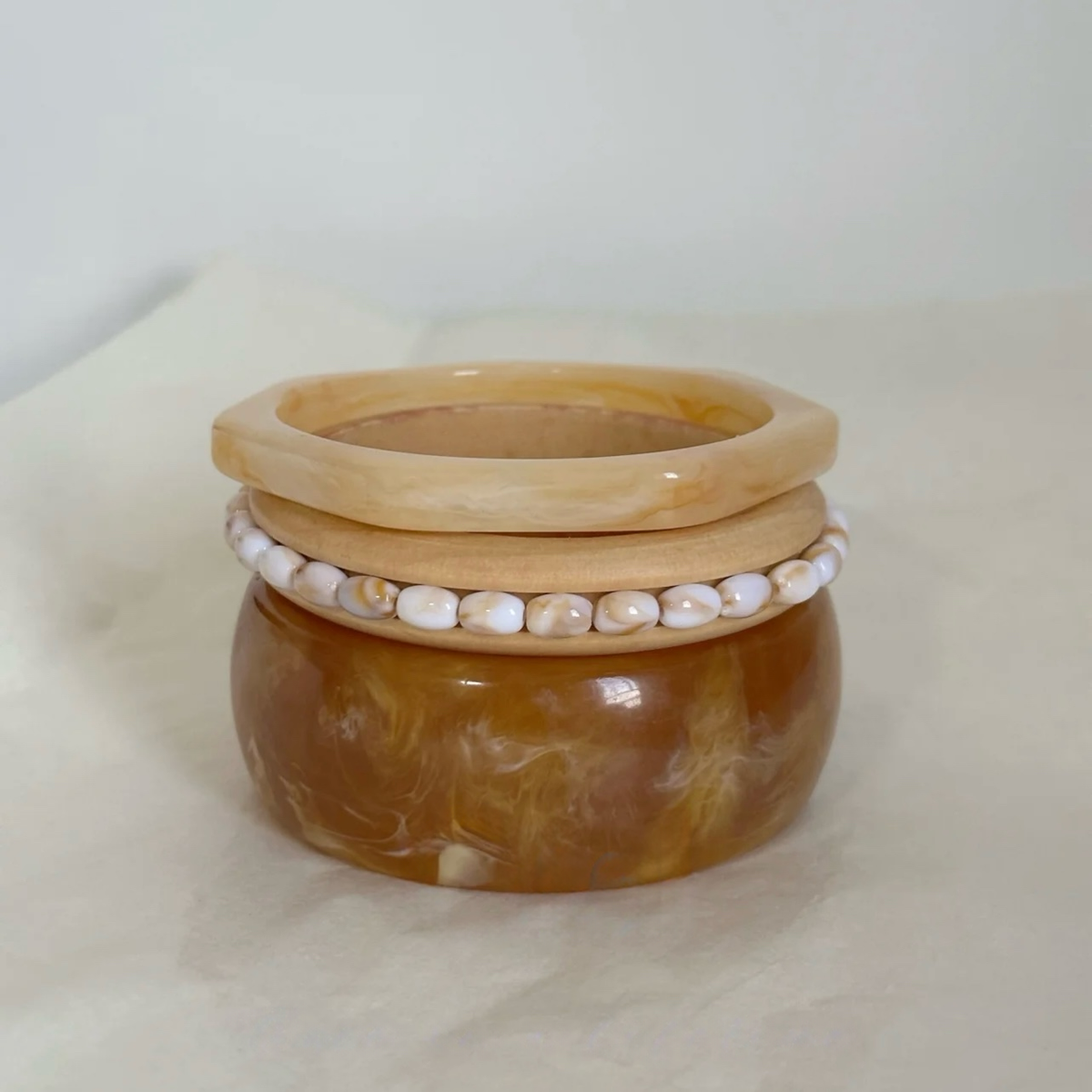retro geometric irregular oval resin and wood bracelet set