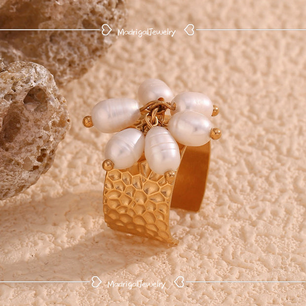 handmade baroque pearl silver 18k plated adjustable ring