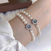 S925 Sterling Silver Aquamarine Natural Freshwater Pearl Bracelet