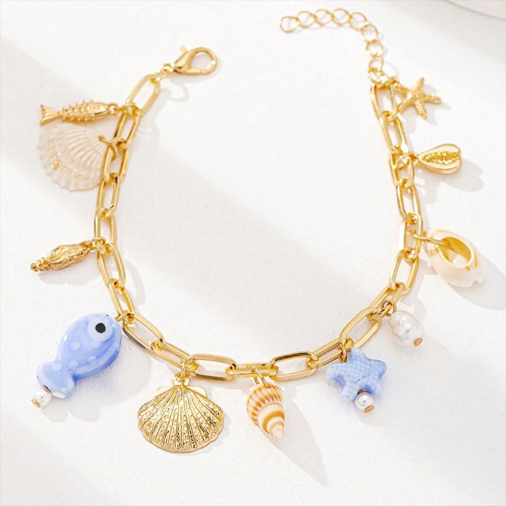 handmade starfish shell beaded summer beach ocean bracelet