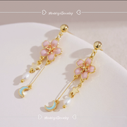 oil-drop flower natural pearl silver earrings