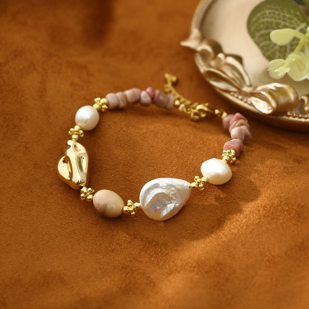 Original Rose Stone Baroque Freshwater Pearl Necklace