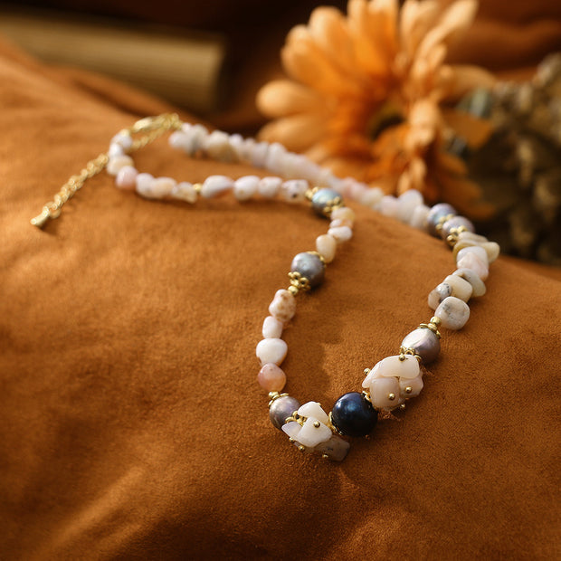 Woven Bud Pink Opal Natural Freshwater Pearl Necklace