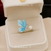 natural pearl blue butterfly ring