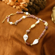 Original Rose Stone Baroque Freshwater Pearl Necklace
