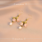 pink lily of the valley pearl earrings