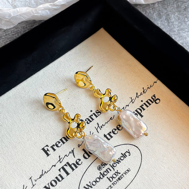 Baroque Pearl Tassel Earrings Long Style Silver