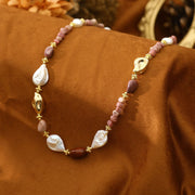 Original Rose Stone Baroque Freshwater Pearl Necklace