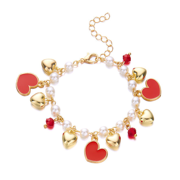 Cute Wild Summer Cherry Love Strawberry Pearl Crystal Bracelet