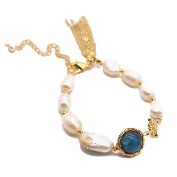 Natural Baroque Pearl Blue Crystal Bracelet