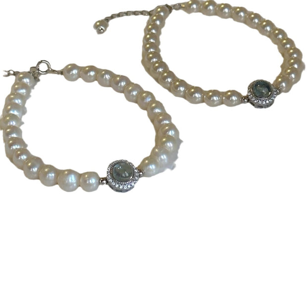 S925 Sterling Silver Aquamarine Natural Freshwater Pearl Bracelet