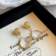 Baroque Pearl Tassel Earrings Long Style Silver