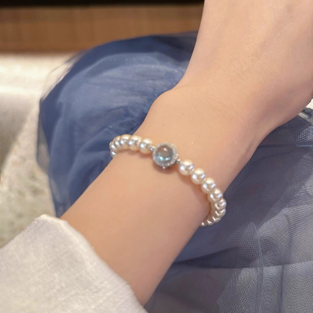 S925 Sterling Silver Aquamarine Natural Freshwater Pearl Bracelet