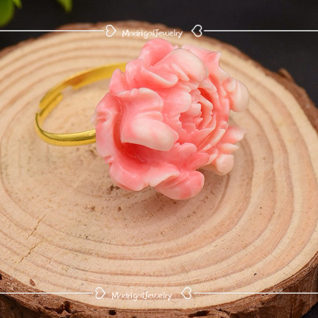 carving flower silver 18k gold plated adjustable ring