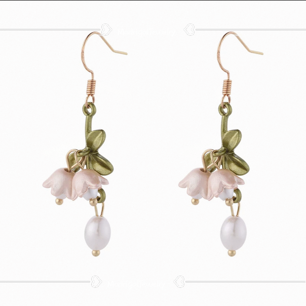pink lily of the valley pearl earrings