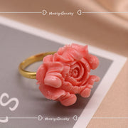 carving flower silver 18k gold plated adjustable ring