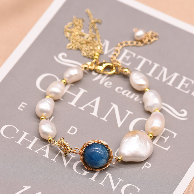 Natural Baroque Pearl Blue Crystal Bracelet