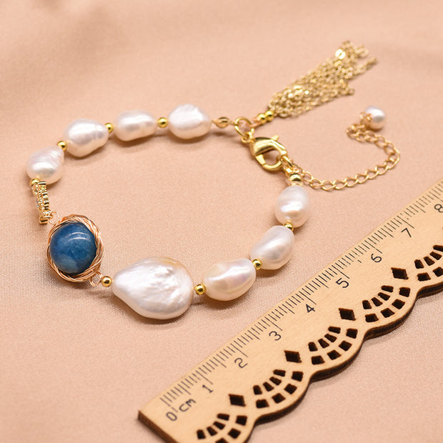 Natural Baroque Pearl Blue Crystal Bracelet