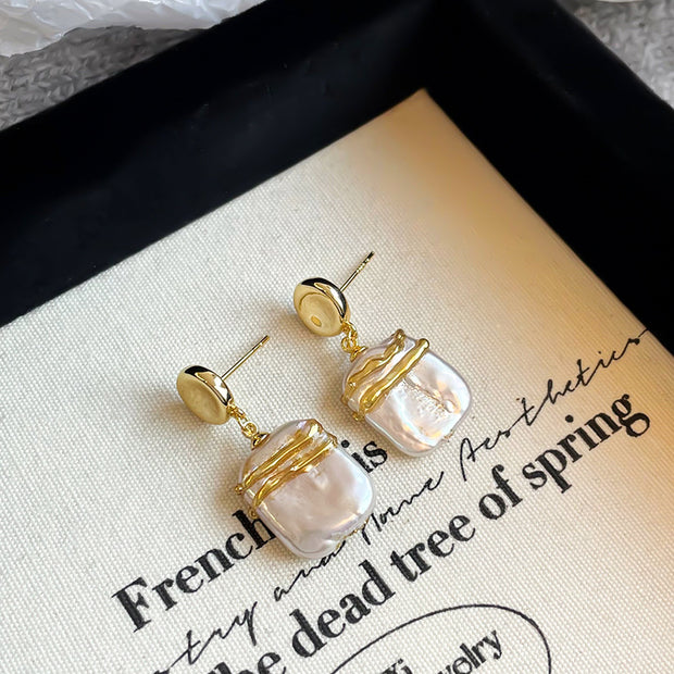 Baroque Pearl Tassel Earrings Long Style Silver