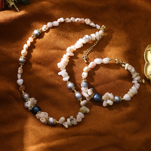 Woven Bud Pink Opal Natural Freshwater Pearl Necklace