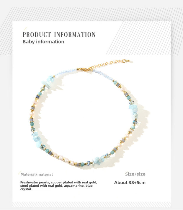 Aquamarine Blue Crystal Baroque Freshwater Pearl Necklace