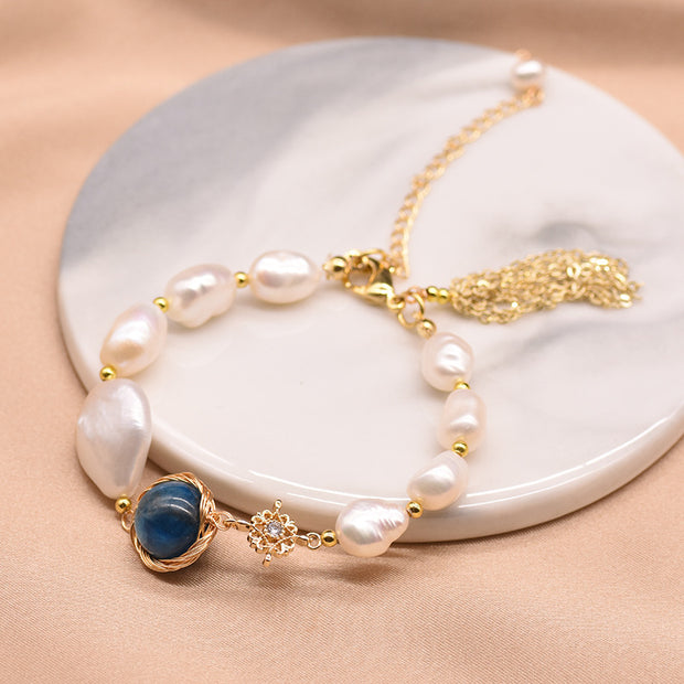 Natural Baroque Pearl Blue Crystal Bracelet