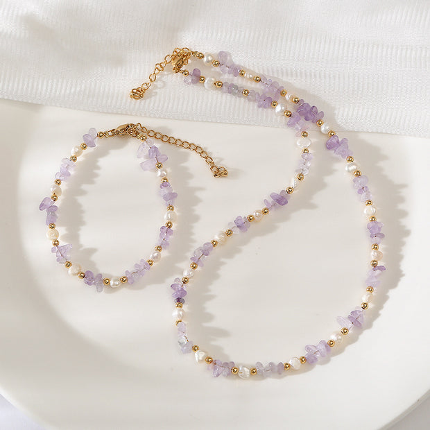 Amethyst Crushed Stone Baroque Natural Pearl Necklace