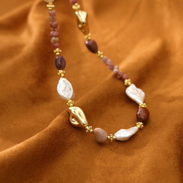 Original Rose Stone Baroque Freshwater Pearl Necklace