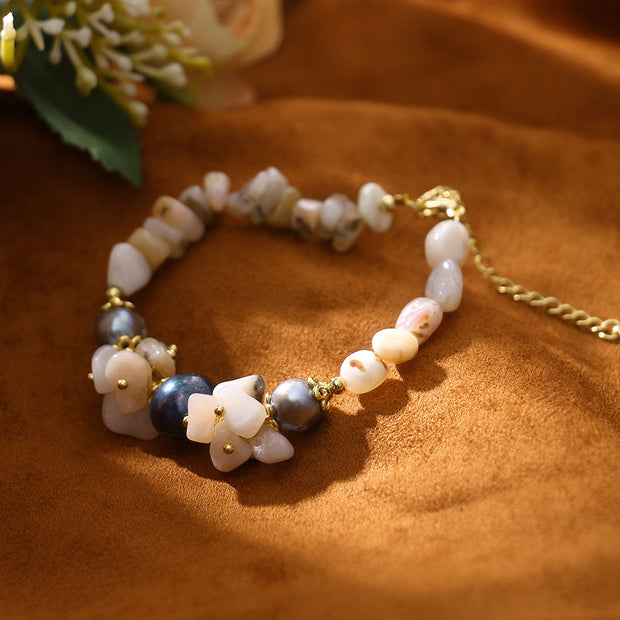 Woven Bud Pink Opal Natural Freshwater Pearl Necklace