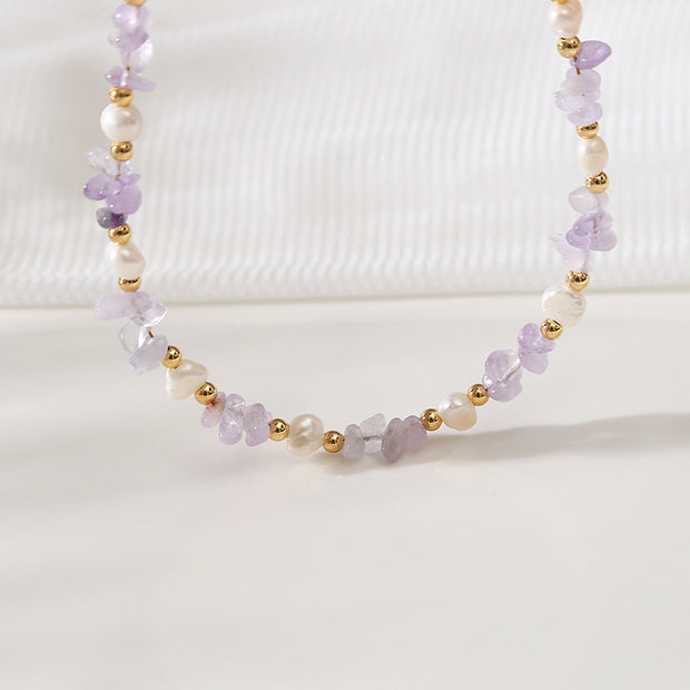 Amethyst Crushed Stone Baroque Natural Pearl Necklace