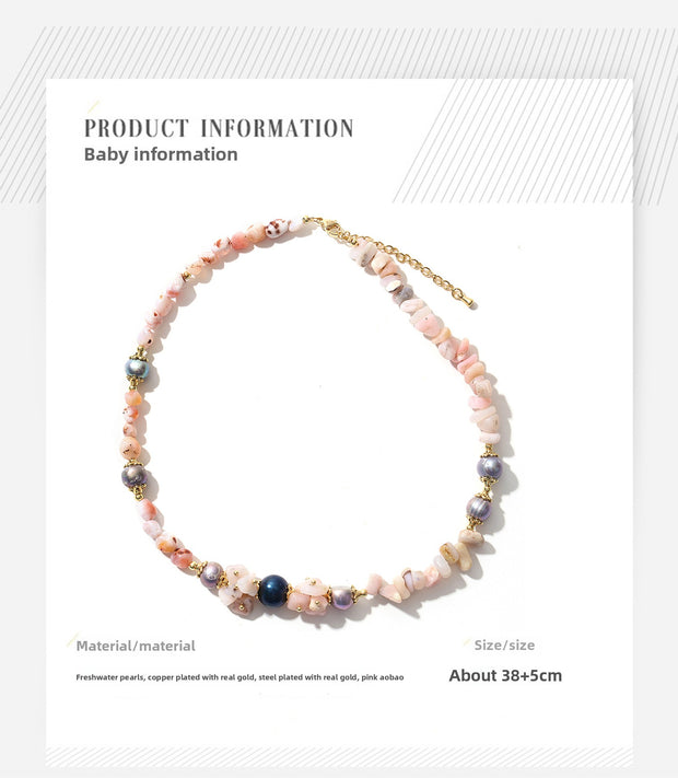 Woven Bud Pink Opal Natural Freshwater Pearl Necklace