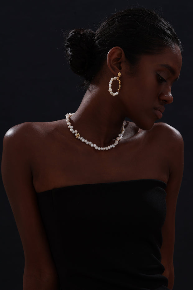 freshwater pearl beaded silver necklace