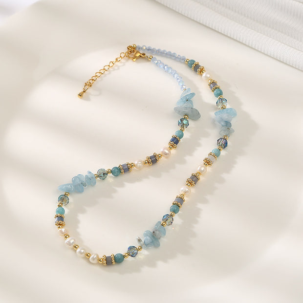 Aquamarine Blue Crystal Baroque Freshwater Pearl Necklace