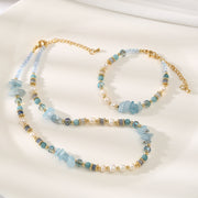 Aquamarine Blue Crystal Baroque Freshwater Pearl Necklace