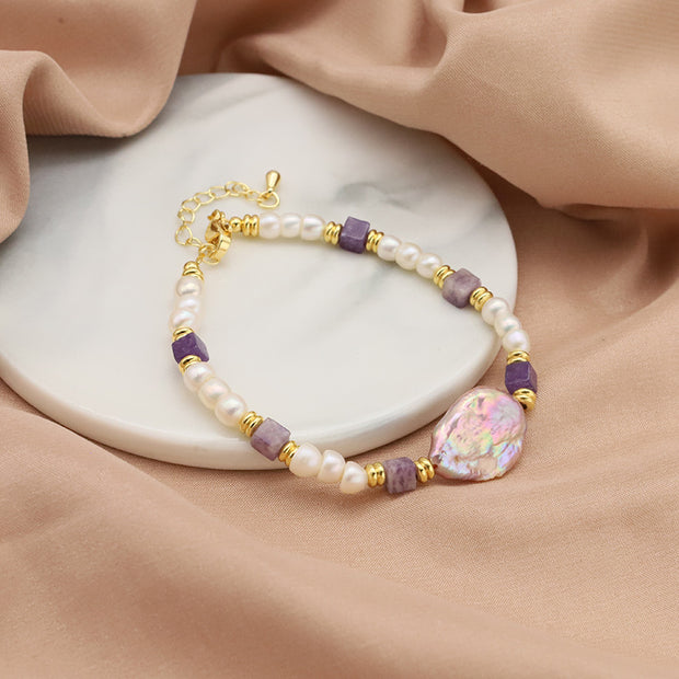 Natural Baroque Pearl Blue Crystal Bracelet