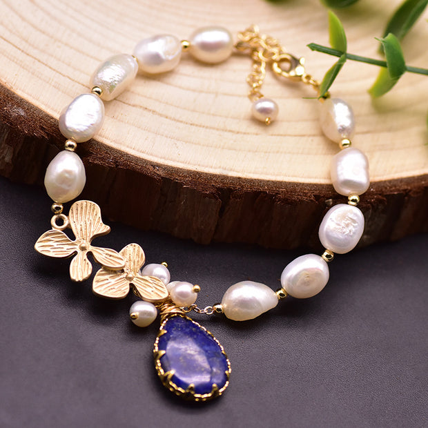 Natural Baroque Pearl Blue Crystal Bracelet