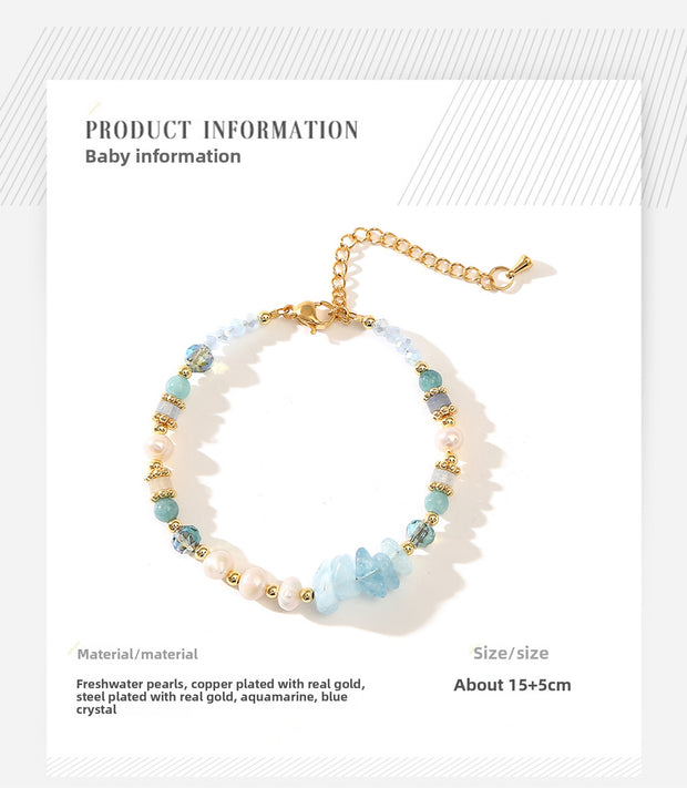 Aquamarine Blue Crystal Baroque Freshwater Pearl Necklace